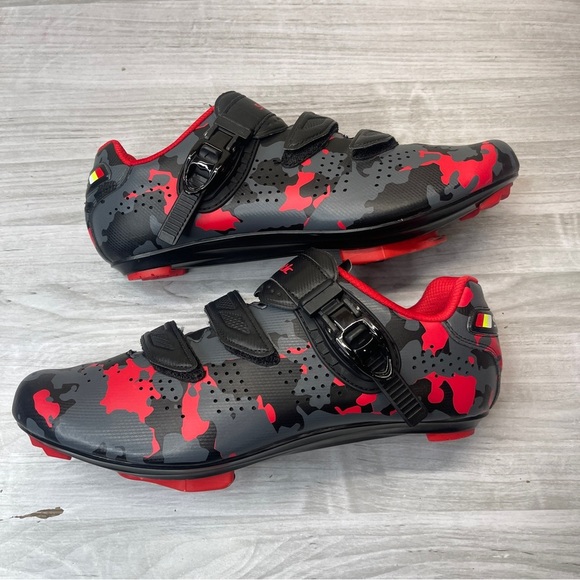 Santic Davee Bike Cycling Shoes Red Black Camo Men’s Size 12 with Bike Cleats - Picture 5 of 15